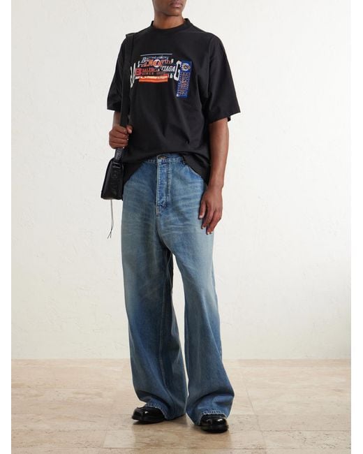 Balenciaga Black Printed Cotton-Jersey T-Shirt for men