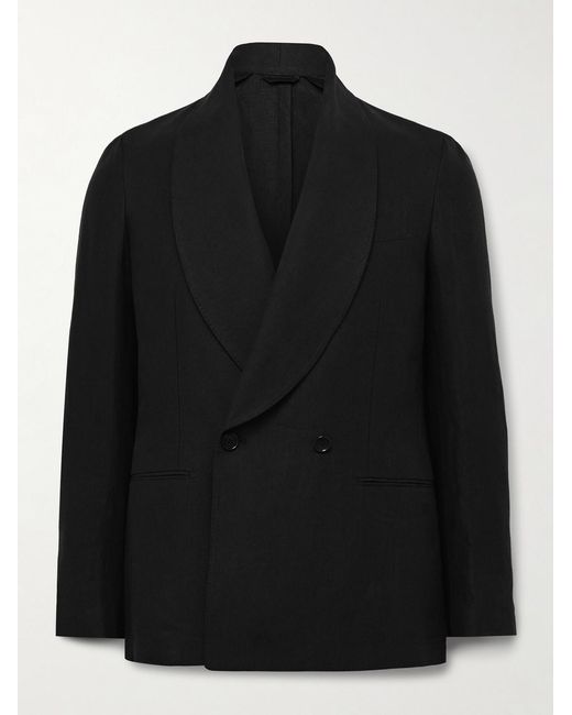 De Petrillo Black Cantone Shawl-Collar Double-Breasted Linen Tuxedo Jacket for men