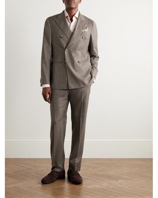 Caruso Brown Double-Breasted Wool-Twill Suit Jacket for men