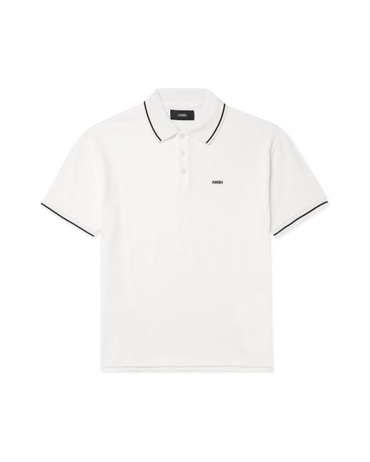 Amiri White Logo-Embroidered Cotton-Piqué Polo Shirt for men