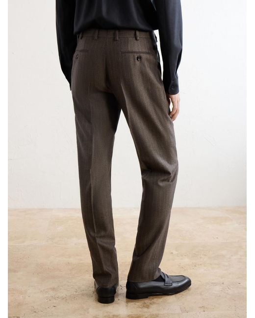Brioni Gray Plume Straight-Leg Herringbone Wool Suit Trousers for men