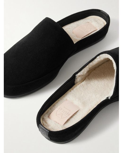 Shearling-Lined Suede Slippers di Mulo in Black da Uomo