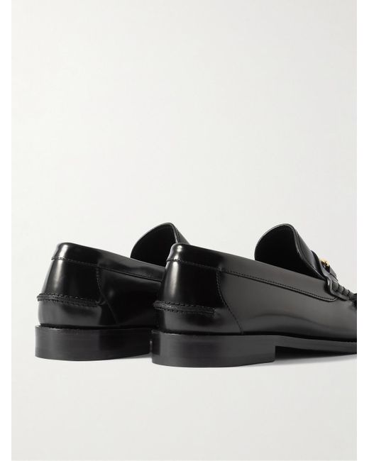 Versace Black Horsebit-embellished Patent-leather Loafers for men