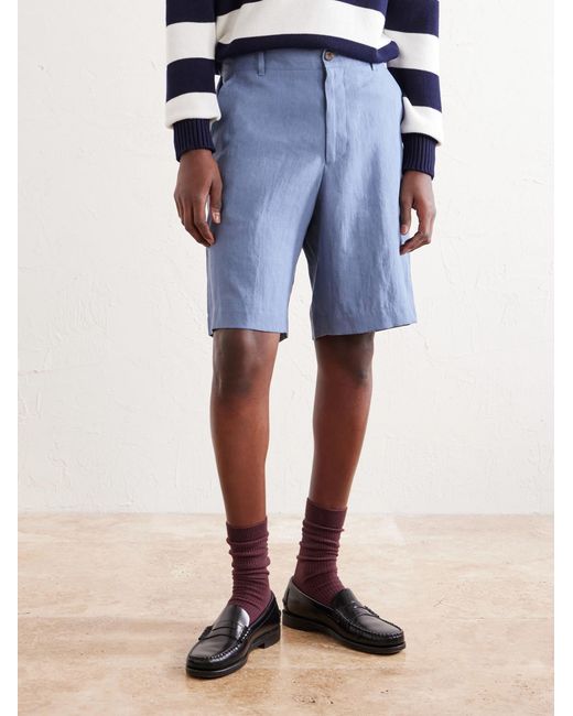Paul Smith Blue Straight-Leg Linen Shorts for men