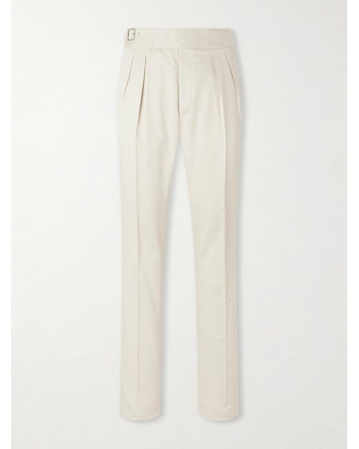 Ralph Lauren White Straight-Leg Pleated Silk-Gabardine Trousers for men