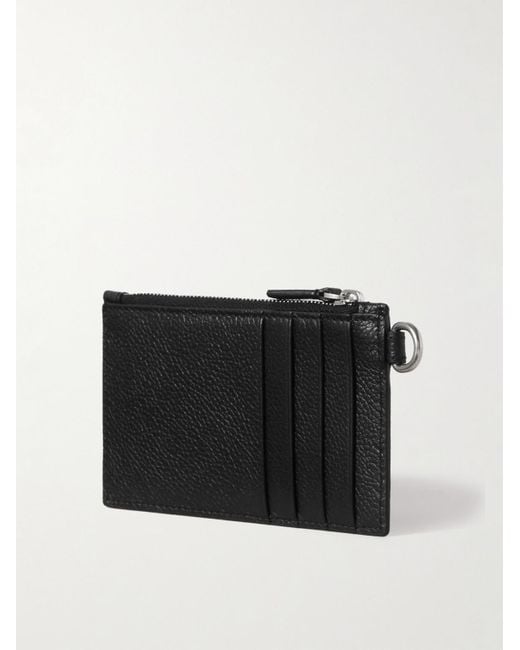 Balenciaga Black Logo-Print Full-Grain Leather Cardholder With Lanyard for men