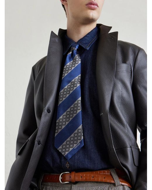 Versace Blue 9Cm Silk-Jacquard Tie for men