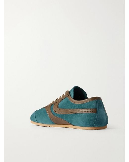 Dries Van Noten Green Leather-Trimmed Suede Sneakers for men