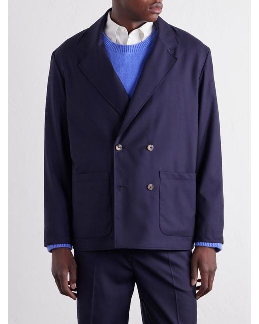 De Bonne Facture Blue Double-Breasted Virgin Wool-Twill Jacket for men