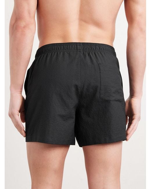 Our Legacy Black Boxer Trunk Straight-Leg Mid-Length Seersucker Swim Shorts for men