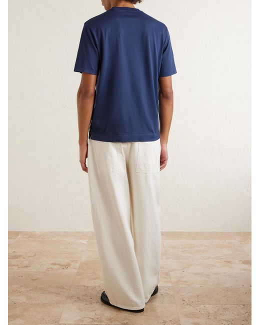 Fedeli Blue Organic Cotton-jersey T-shirt for men