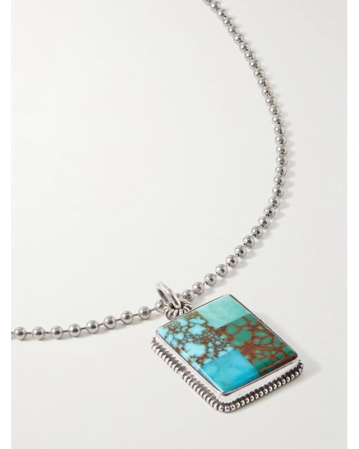 Peyote Bird White Silver Turquoise Pendant Necklace for men