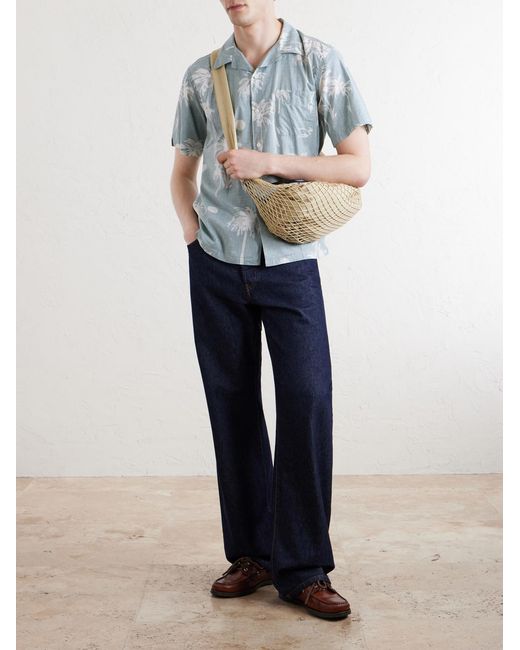 Hartford Blue New Palmito Convertible-Collar Printed Cotton Shirt for men