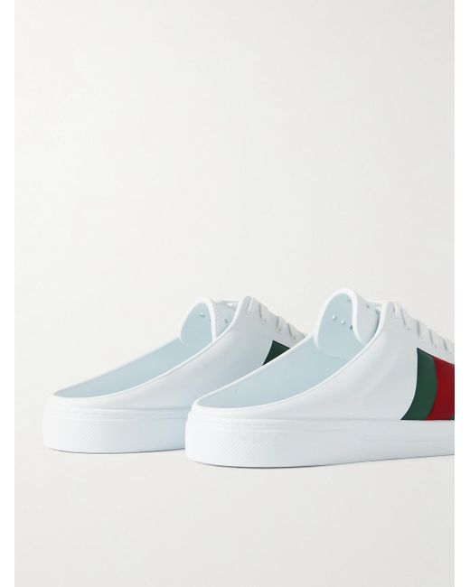 Gucci White Ace Perforated Striped Rubber Slip-on Sneakers for men