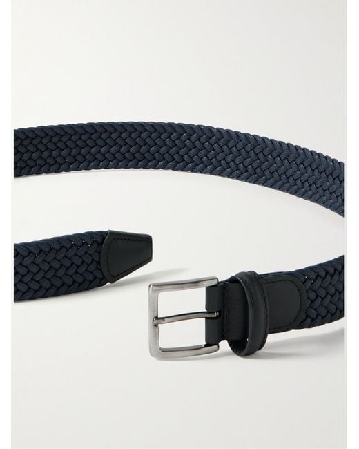 Andersons Blue 3.5cm Leather-trimmed Woven Elastic Belt for men