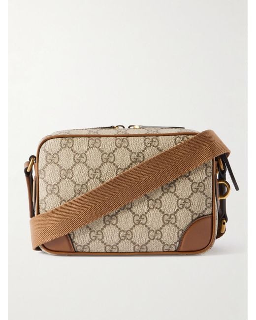 Gucci Natural Gg Emblem Leather-Trimmed Monogrammed Coated-Canvas Messenger Bag for men