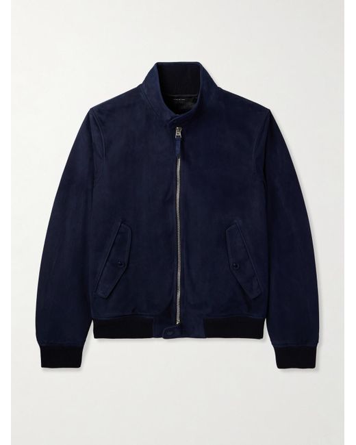 Tom Ford Blue Suede Harrington Jacket for men