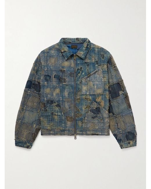 Kapital Blue Boro Distressed Patchwork Denim Jacket for men