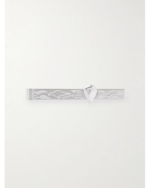 Montblanc White Meisterstück Around The World In 80 Days Engraved Stainless Steel Tie Clip for men