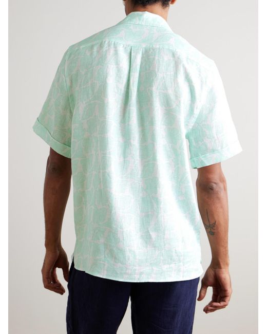 Vilebrequin Blue Charli Camp-Collar Floral-Print Linen Shirt for men