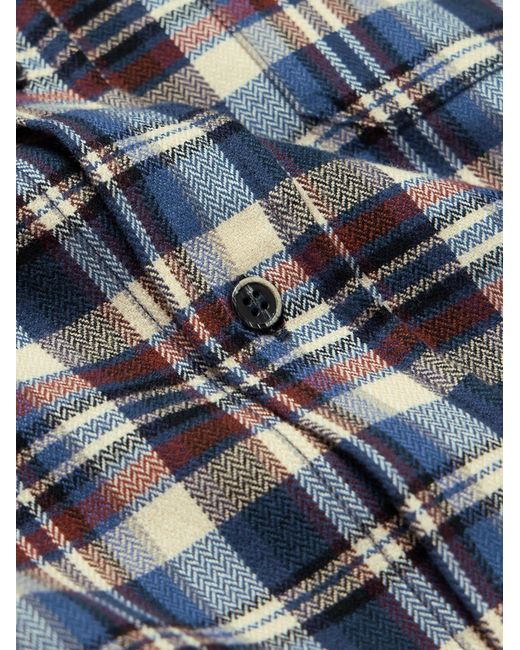 Barena Blue Checked Brushed-Cotton Shirt for men