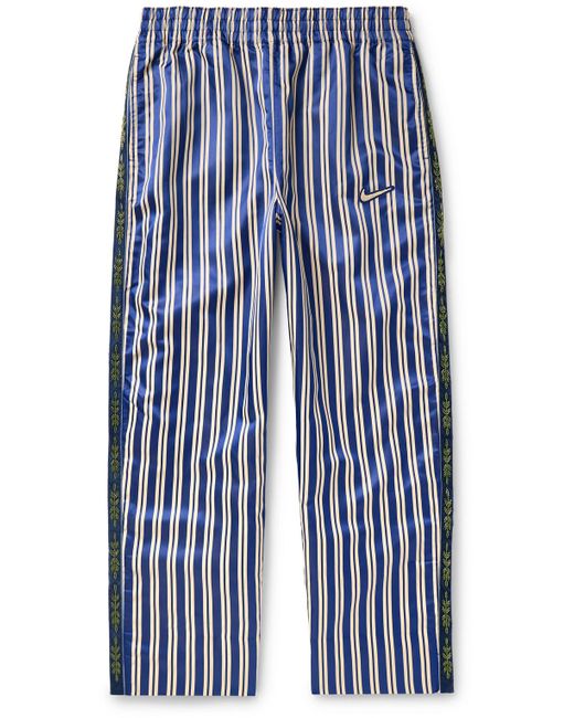 Nike Blue Bode Scrimmage Straight-leg Velvet-trimmed Striped Satin Trousers for men