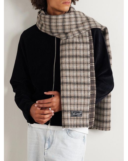 mfpen White Appliquéd Checked Double-faced Wool-blend Scarf for men