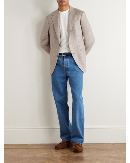 Zegna Natural Houndstooth Silk And Cashmere-blend Blazer for men