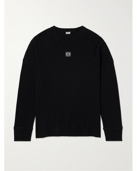 Loewe Black Oversized Logo-embroidered Ribbed Cotton T-shirt for men