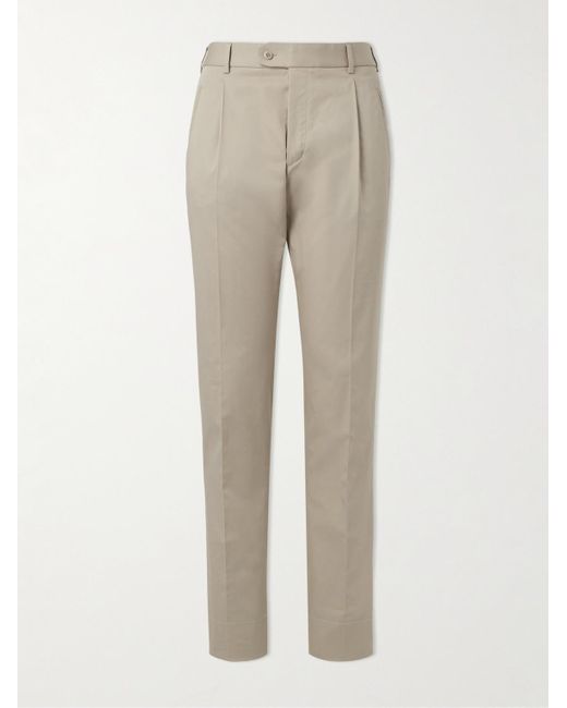Brioni Natural Sheba Slim-fit Straight-leg Pleated Cotton-twill Trousers for men