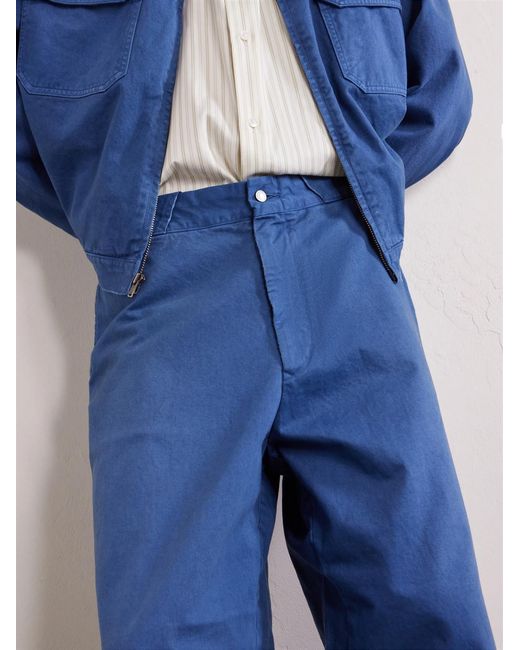 A.PRESSE Blue Straight-Leg Cotton-Twill Trousers for men