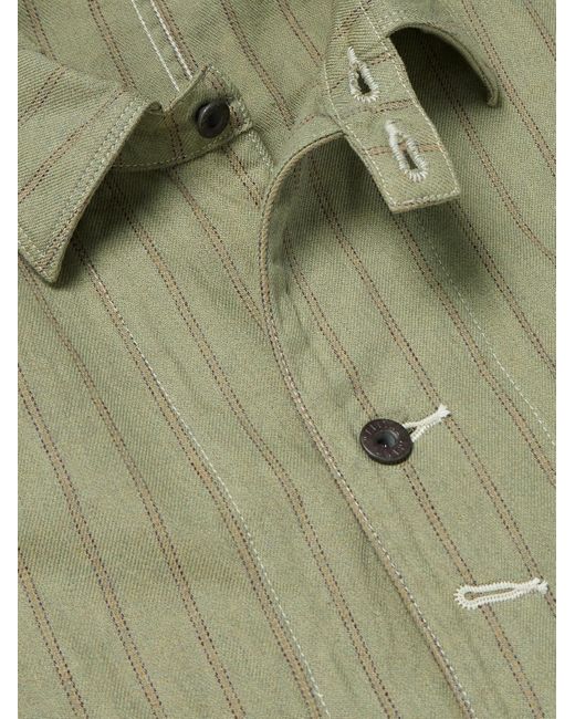 Kapital Green Gibson Striped Linen And Cotton-Blend Overshirt for men