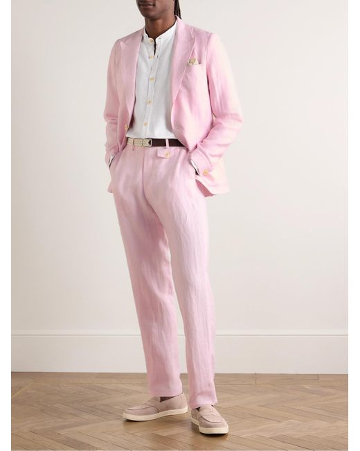 Oliver Spencer Fishtail schmal geschnittene Anzughose aus Leinen in Pink für Herren