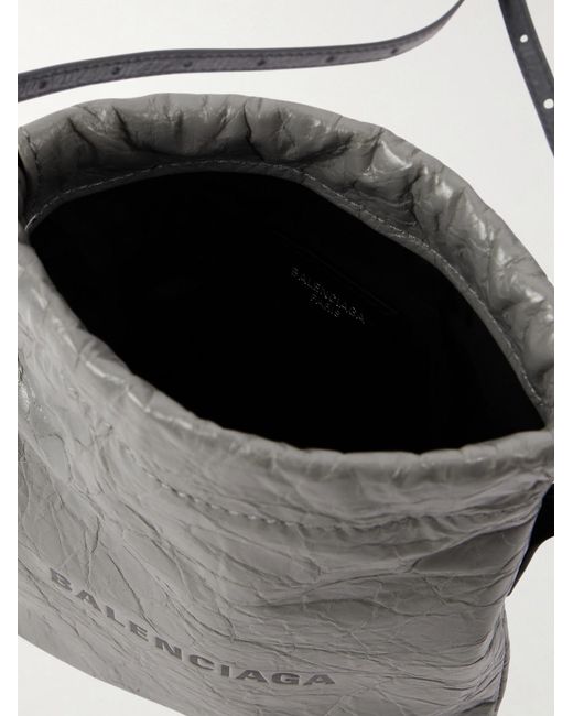 Balenciaga White Shopper Logo-Debossed Crinkled-Leather Phone Pouch for men