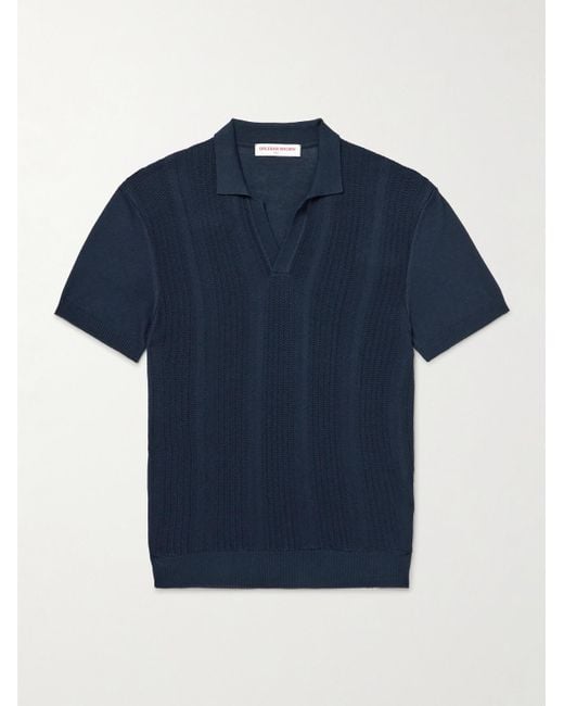 Orlebar Brown Blue Horton Slim-fit Ribbed Mulberry Silk And Organic Cotton-blend Polo Shirt for men