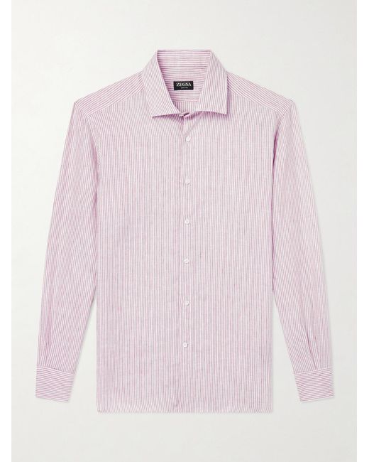 Zegna Pink Striped Linen Shirt for men