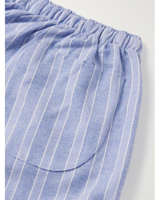 Derek Rose Blue Arran 20 Straight-leg Striped Herringbone Brushed-cotton Pyjama Trousers for men