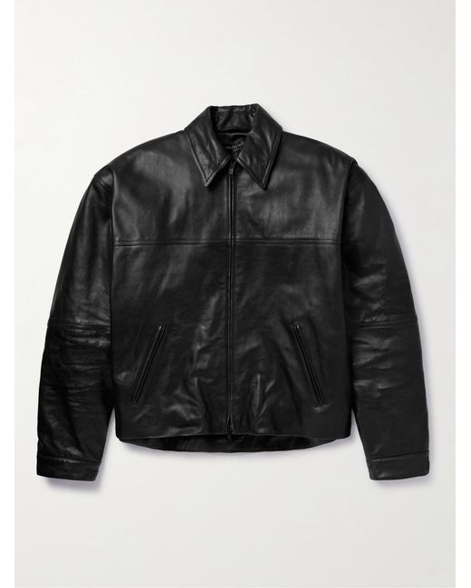 Balenciaga Black Cocoon Kick Oversized Logo-Debossed Leather Jacket for men