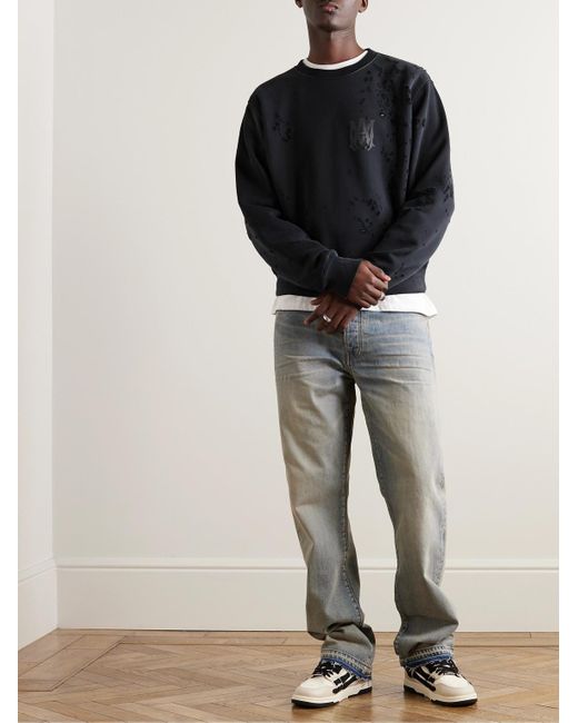 Amiri Blue Shotgun Logo-print Distressed Cotton-jersey Sweatshirt for men