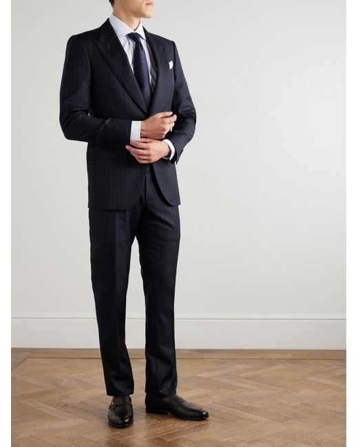 Tom Ford Blue Dyllan Slim-Fit Pinstriped Wool-Twill Suit Trousers for men