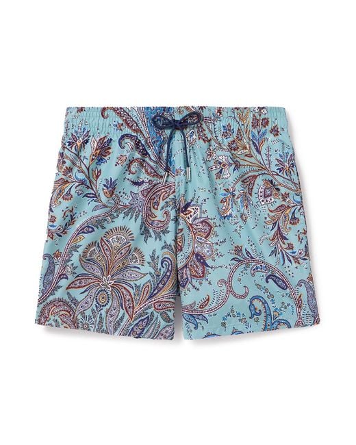 Etro Blue Straight-leg Mid-length Paisley-print Swim Shorts for men