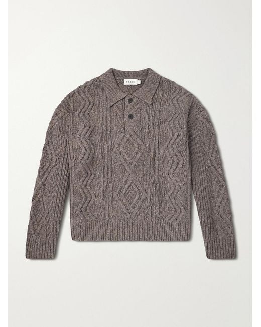 FRAME Gray Cable-Knit Wool And Cashmere-Blend Polo Sweater for men