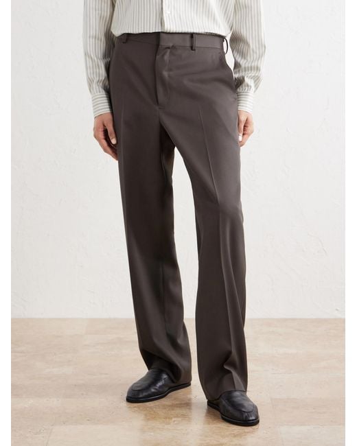 Auralee Gray Straight-Leg Wool-Gabardine Trousers for men