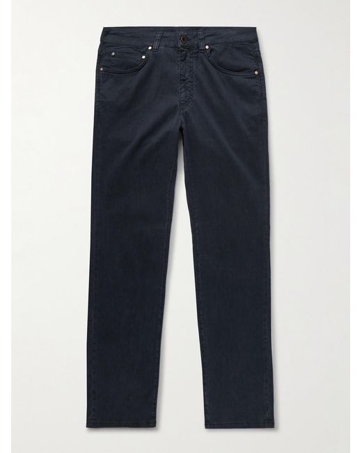 Boglioli Blue Slim-Fit Straight-Leg Cotton-Blend Twill Trousers for men