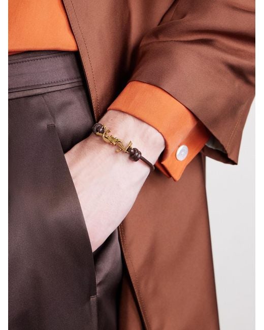 Saint Laurent Natural Gold-tone And Leather Bracelet for men