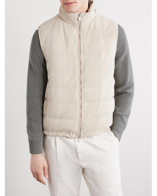 Brunello Cucinelli Natural Hooded Suede Down Gilet for men