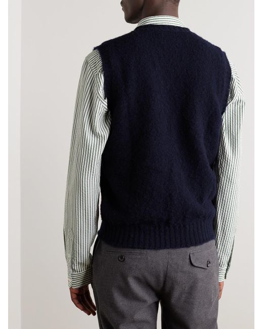 Drake's Blue Brushed Wool Sweater Vest for men