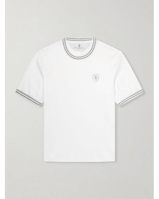 Brunello Cucinelli White Logo-Appliquéd Cotton-Jersey Tennis Shirt for men