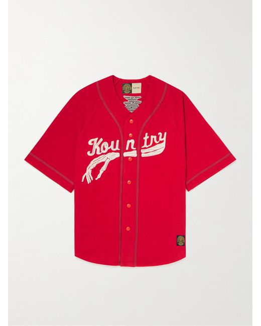 Kapital Red Oversized Logo-appliquéd Cotton-jersey Baseball Shirt for men