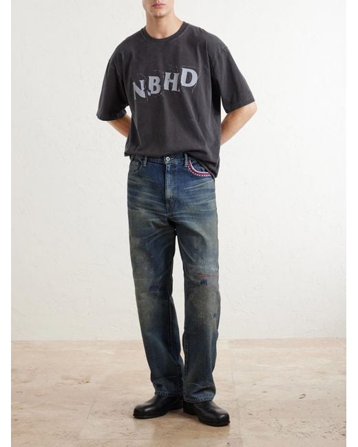 Neighborhood Blue Savage Straight-Leg Bead-Embellished Distressed Jeans for men